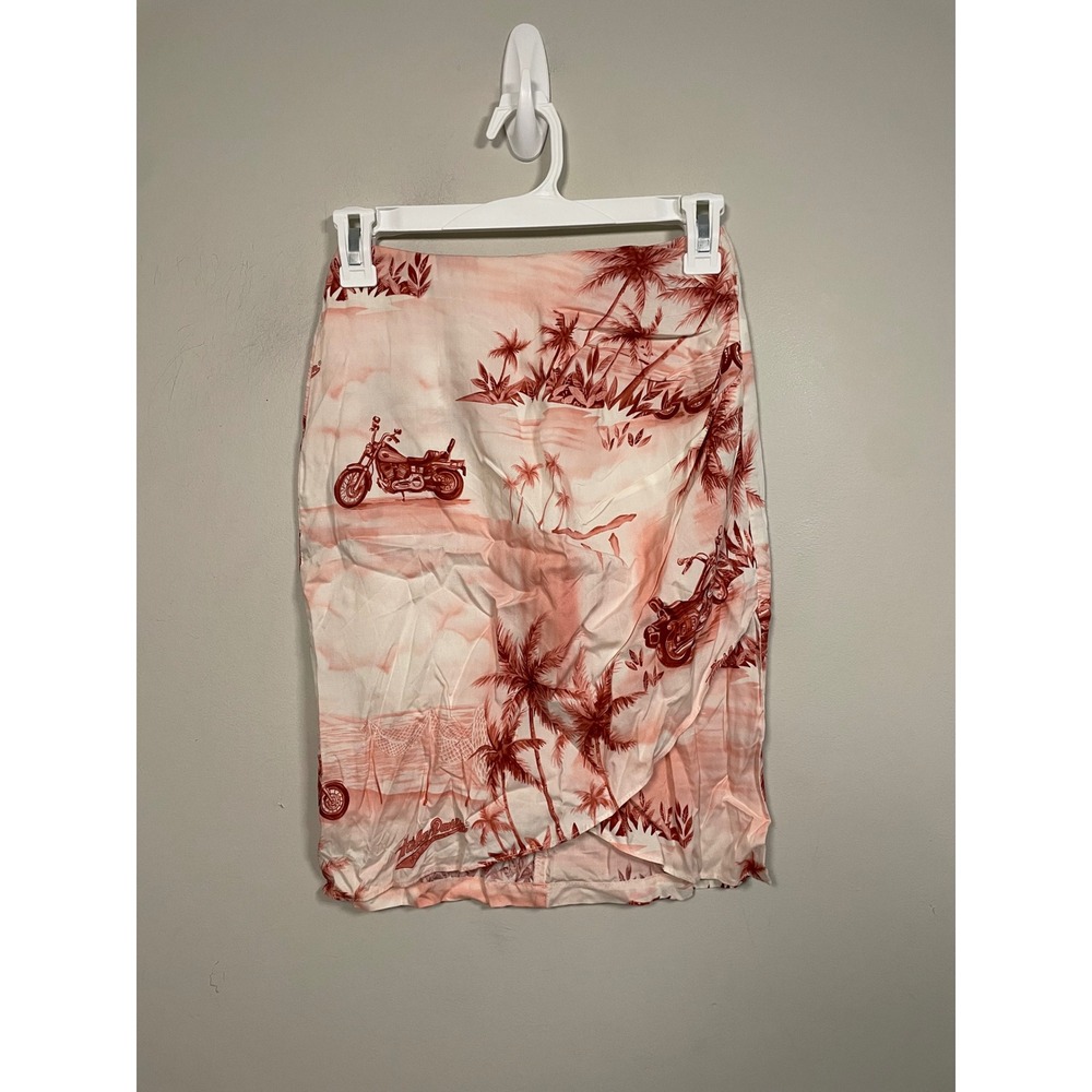Vintage Harley Davidson Pink Tropical Motorcycle‎ Mini Skirt Made in Hawaii
